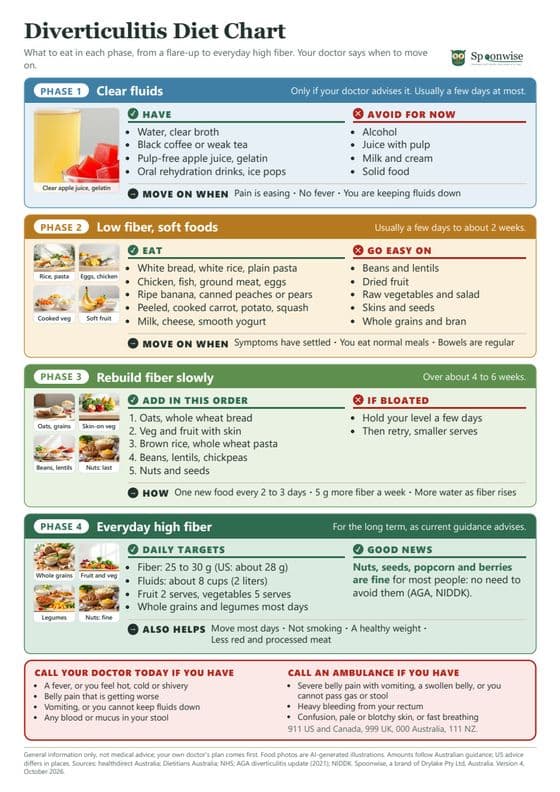 Preview of the Diverticulitis Diet Phase Chart, page one