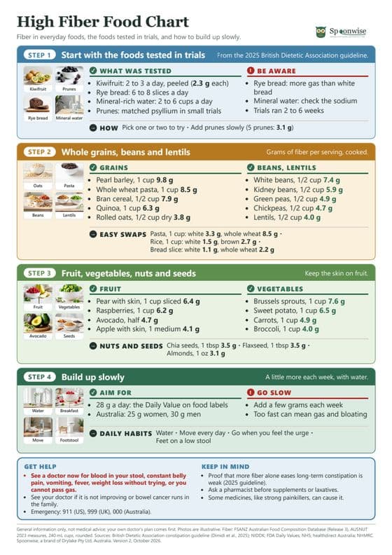 Preview of the High Fiber Food Chart, page one