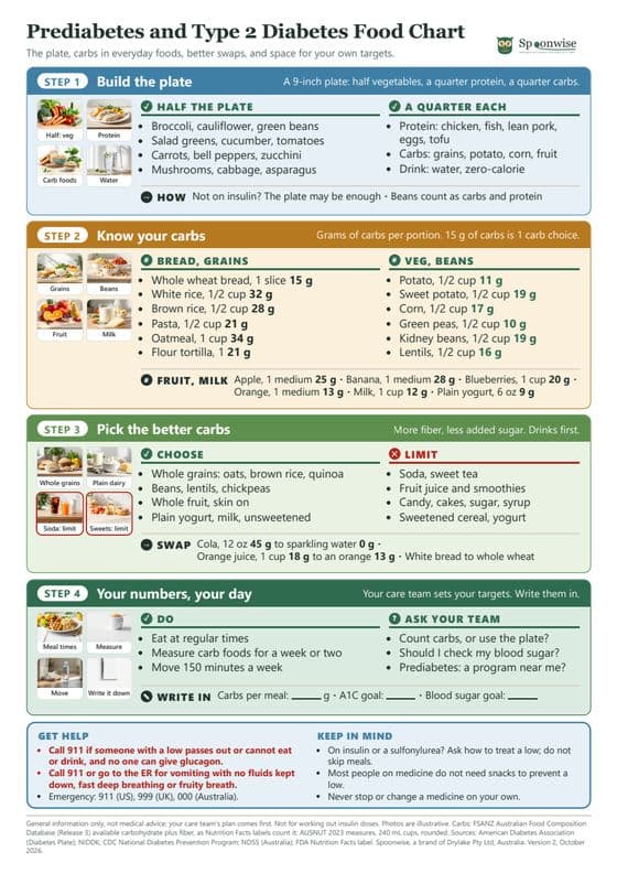 Preview of the Prediabetes and Type 2 Diabetes Food Chart, page one